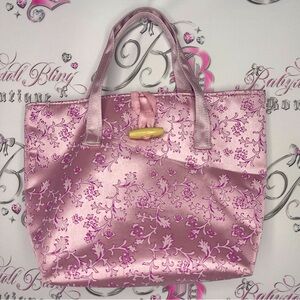 Bag Chinese style Asia pink shiny metallic bamboo button closure Japanese purse